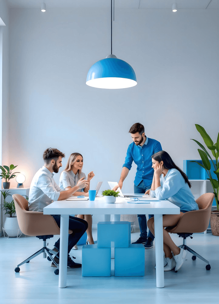 Equipo de trabajo colaborando en una oficina moderna